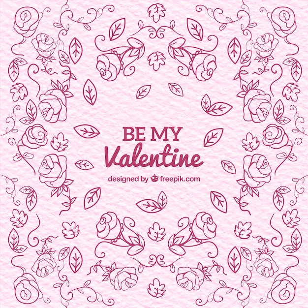 Floral valentines day background in hand drawn style