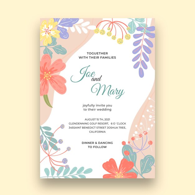 Floral wedding card template