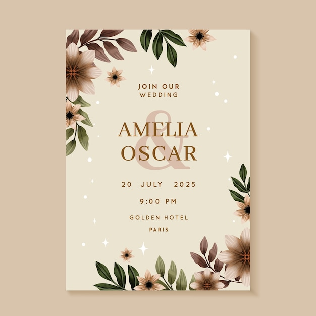 Floral wedding celebration invitation template