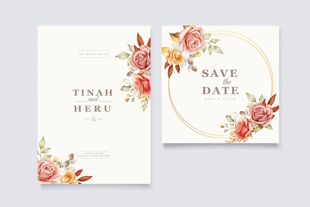 floral wedding invitation card set