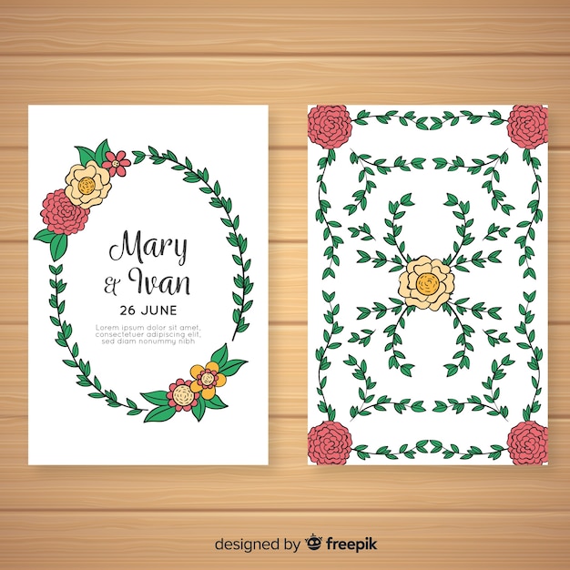 Free vector floral wedding invitation card template