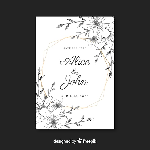 Free Vector floral wedding invitation card template