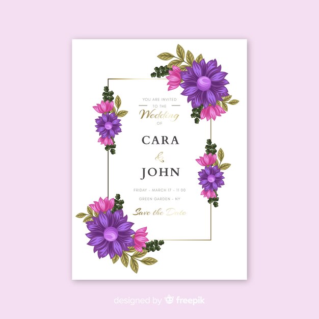 Floral wedding invitation card template