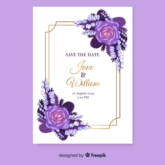 Floral wedding invitation card template