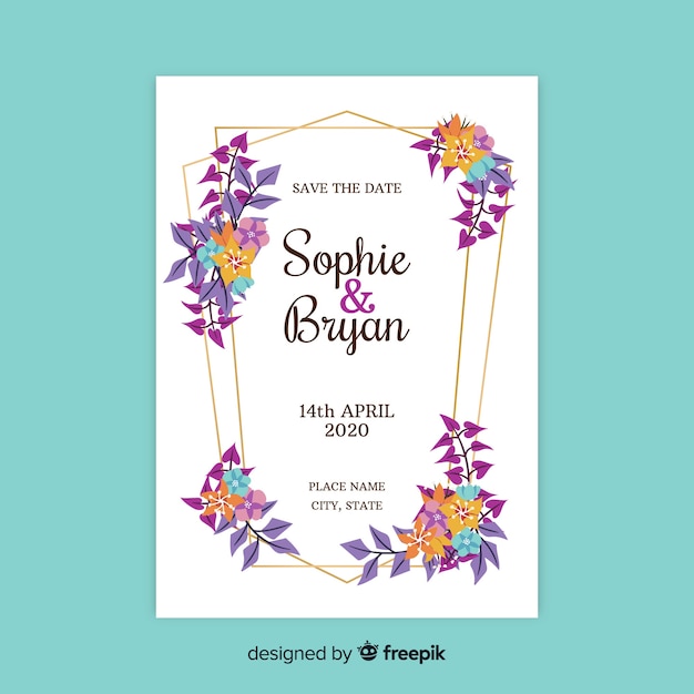 Floral wedding invitation card template