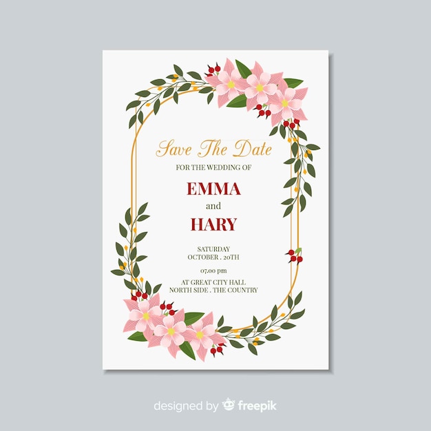 Floral wedding invitation card template