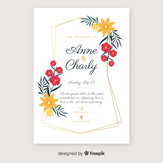 Floral wedding invitation card template