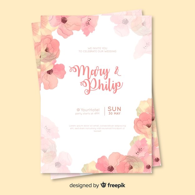 Floral wedding invitation card template