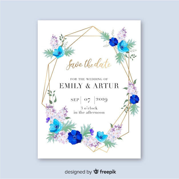 Floral wedding invitation card template