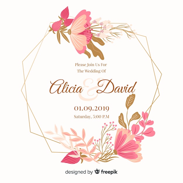 Floral wedding invitation card template