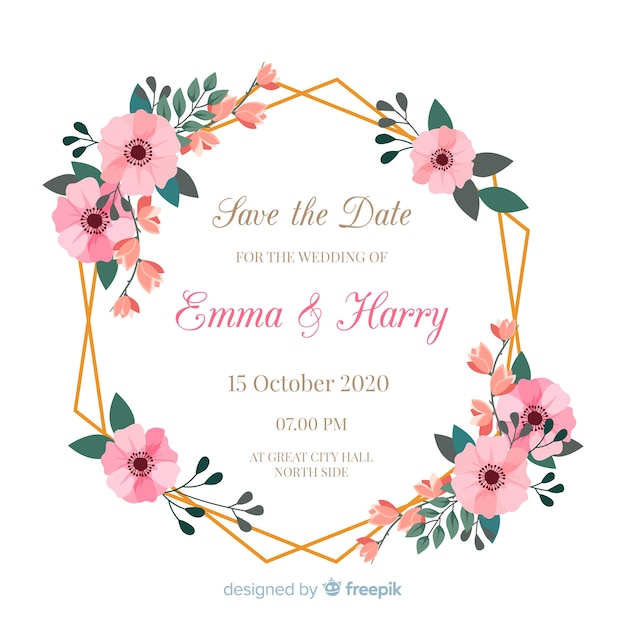 Floral wedding invitation card template