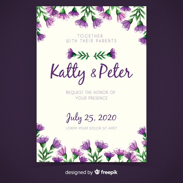 Floral wedding invitation card template