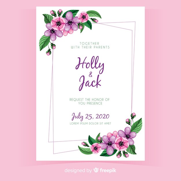 Floral wedding invitation card template