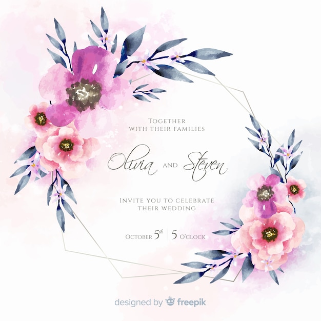 Floral wedding invitation card template