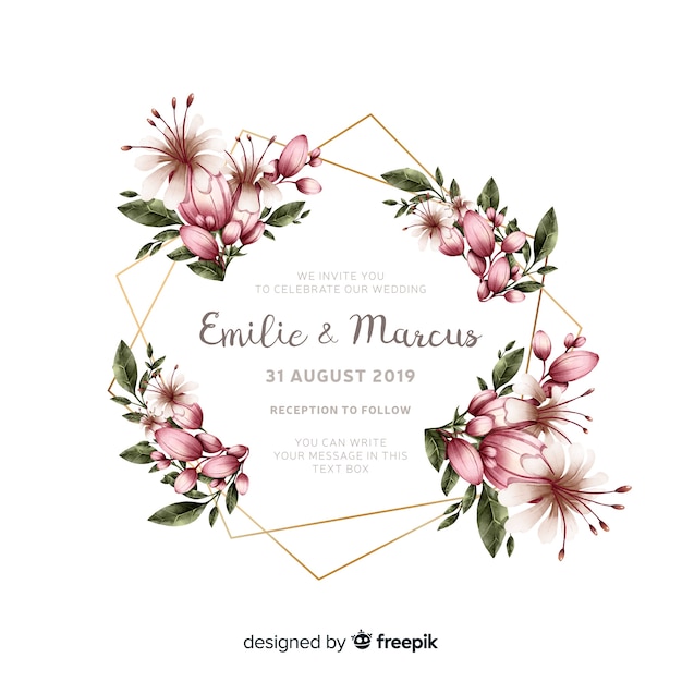 Free Vector floral wedding invitation card template