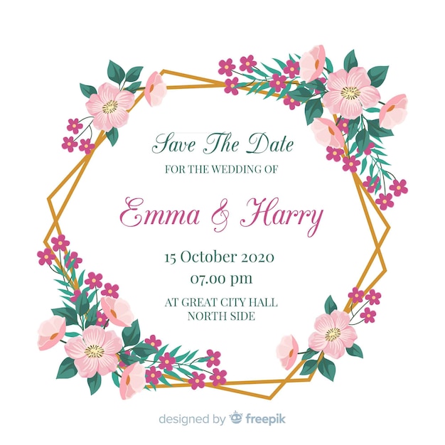 Floral wedding invitation card template