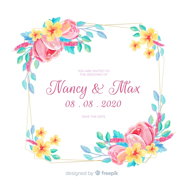 Floral wedding invitation card template