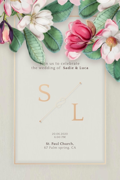 Free Vector floral wedding invitation card vector