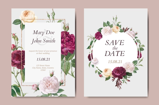 Floral wedding invitation card vectors set