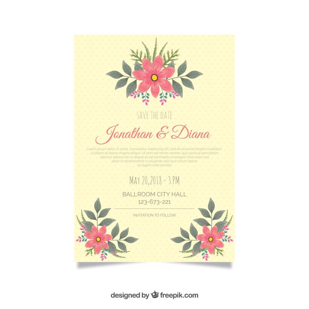 Floral wedding invitation in flat style