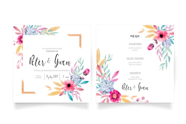 Floral Wedding Invitation & Menu Template