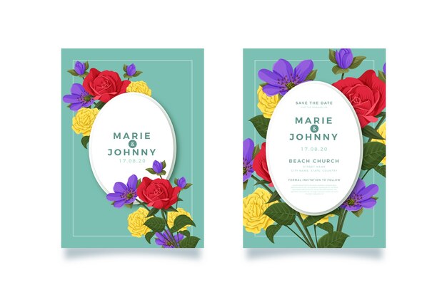 Floral wedding invitation template concept