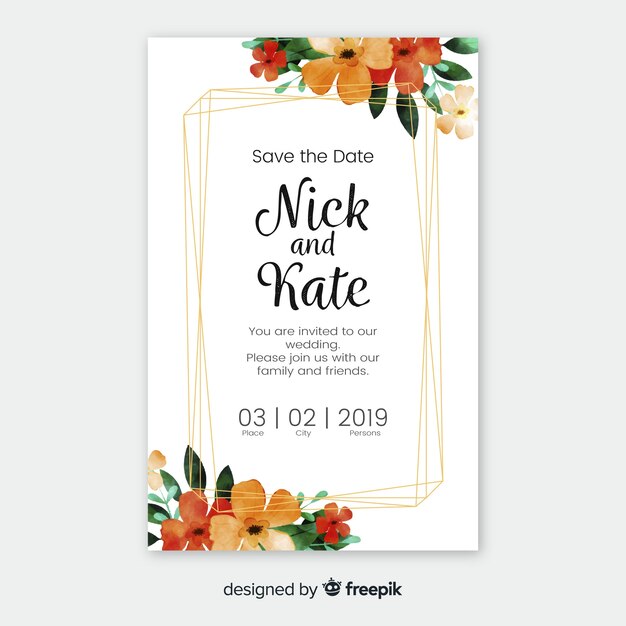 Floral wedding invitation template