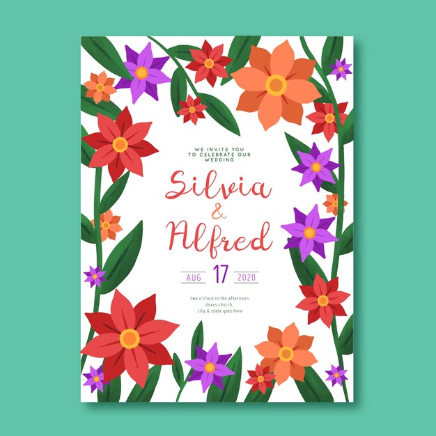 Floral wedding invitation template