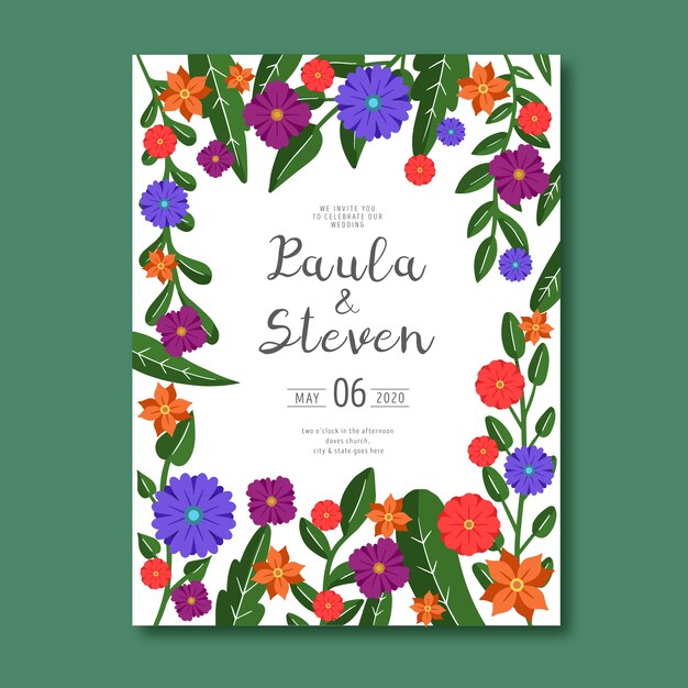 Floral wedding invitation template