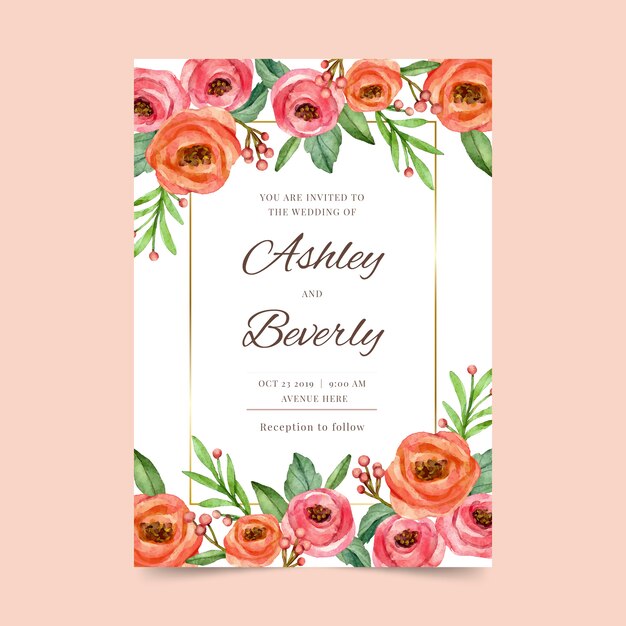 Floral wedding invitation template