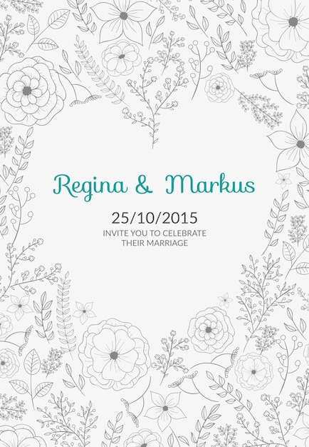 Free vector floral wedding invitation with heart