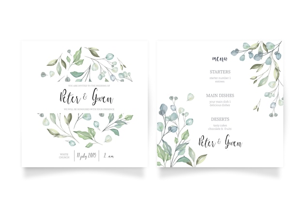 Floral Wedding Invitation with Menu