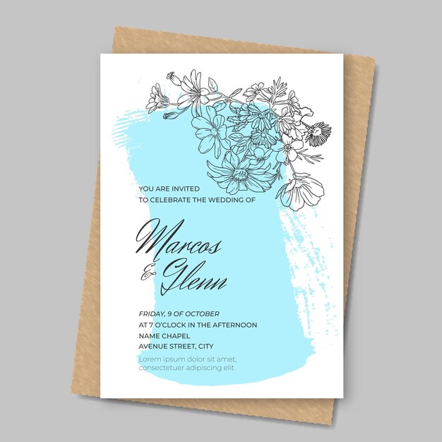 Floral wedding invitation with paint