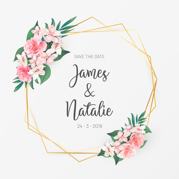 Floral wedding invitation with roses