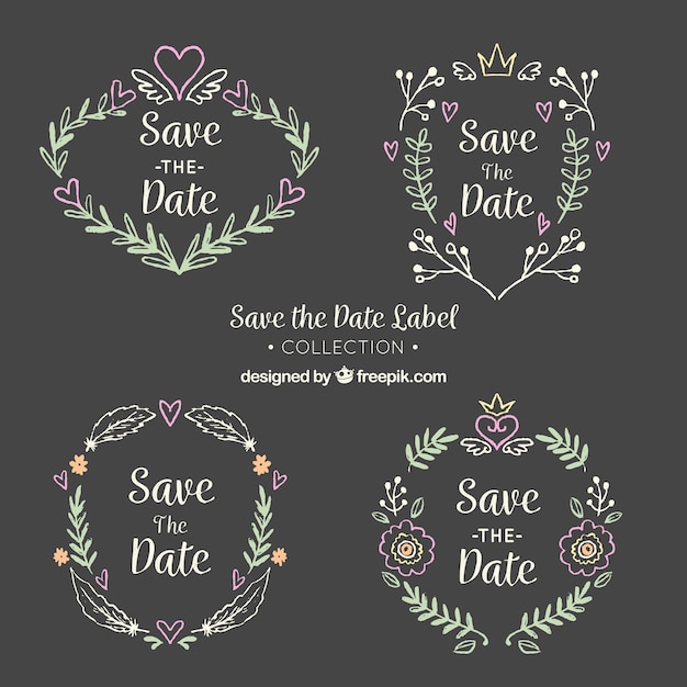 Free Vector floral wedding labels on blackboard