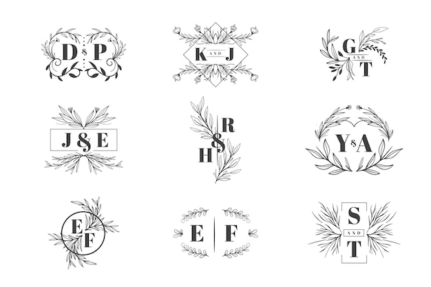 Floral wedding logo collection