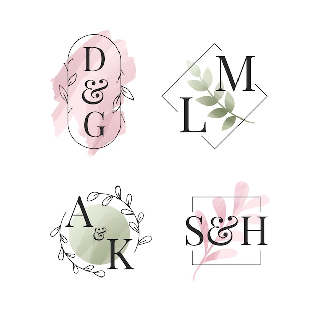 Floral wedding logo set template