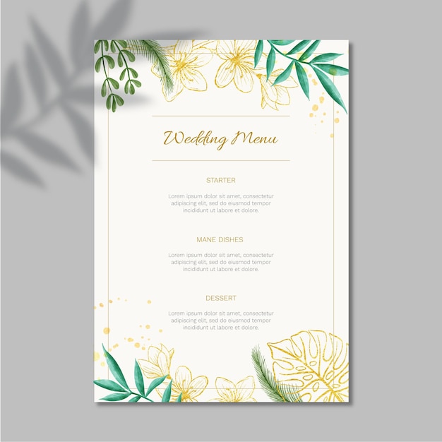 Floral wedding menu template design