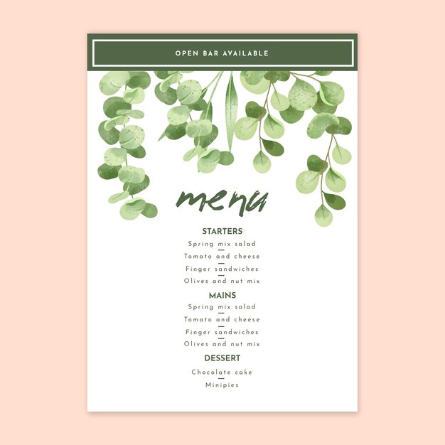 Floral wedding menu template