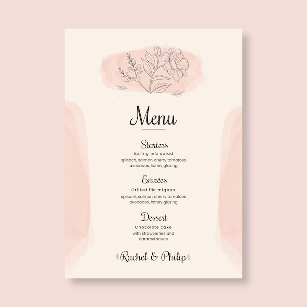 Floral wedding menu template