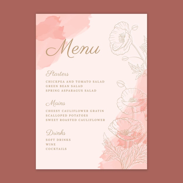 Floral wedding menu template