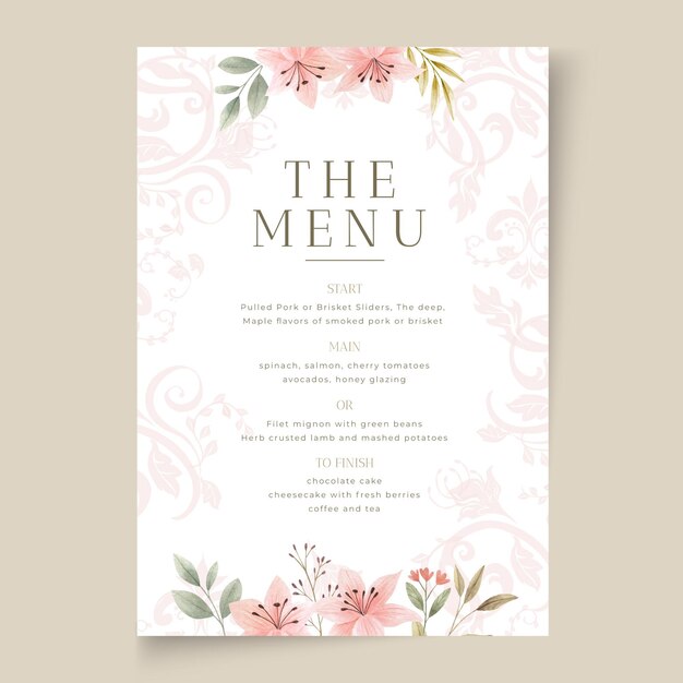 Floral wedding menu template