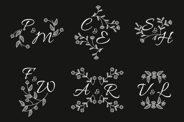 Floral wedding monogram collection concept