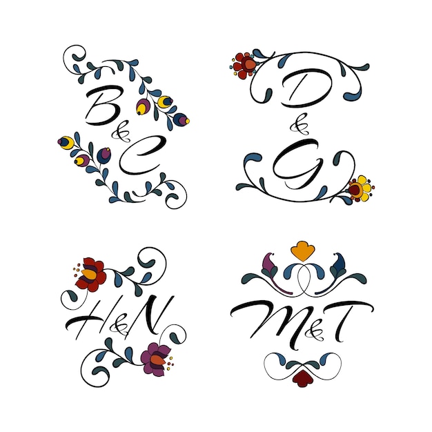 Free Vector floral wedding monograms collection