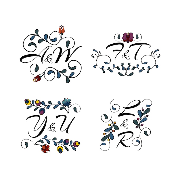 Free Vector floral wedding monograms collection