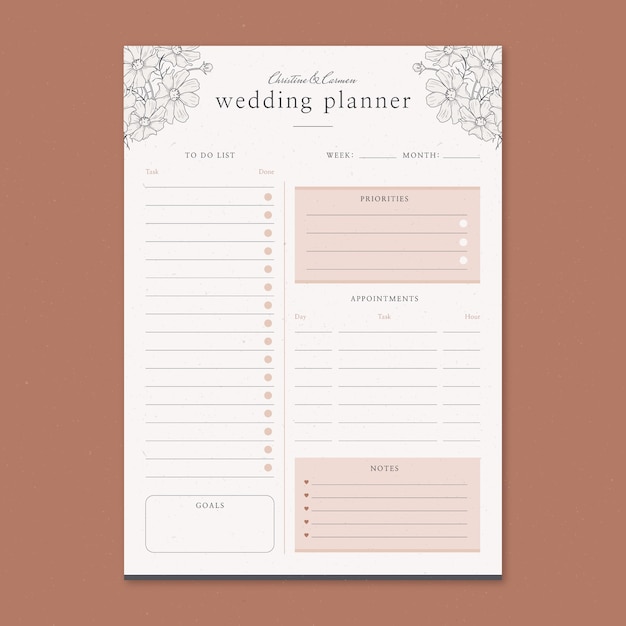 Free vector floral wedding planner  template