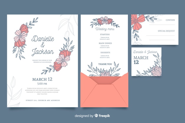 Floral wedding stationery invitation