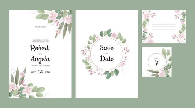 Free Vector floral wedding stationery pack set template