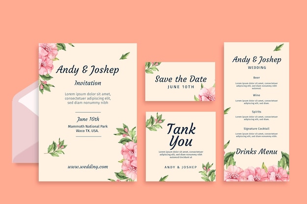 Floral wedding stationery set