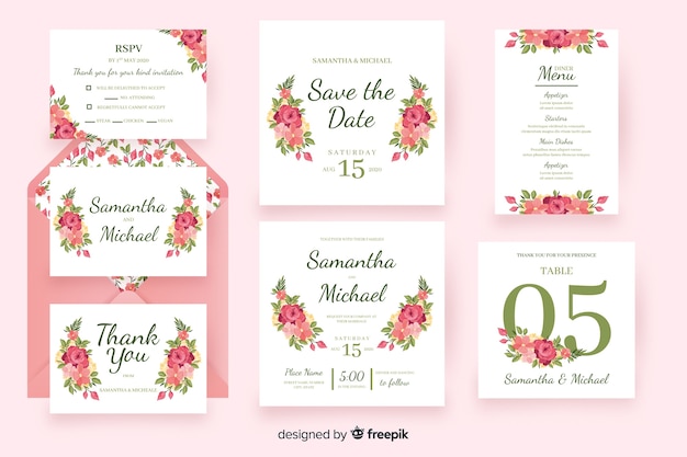 Floral wedding stationery template pack